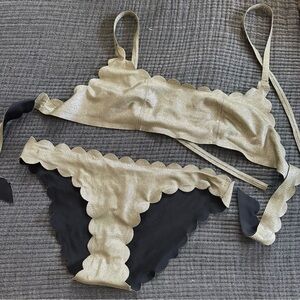 PilyQ PQ Oro Gold Black Scalloped reversible Bikini Set